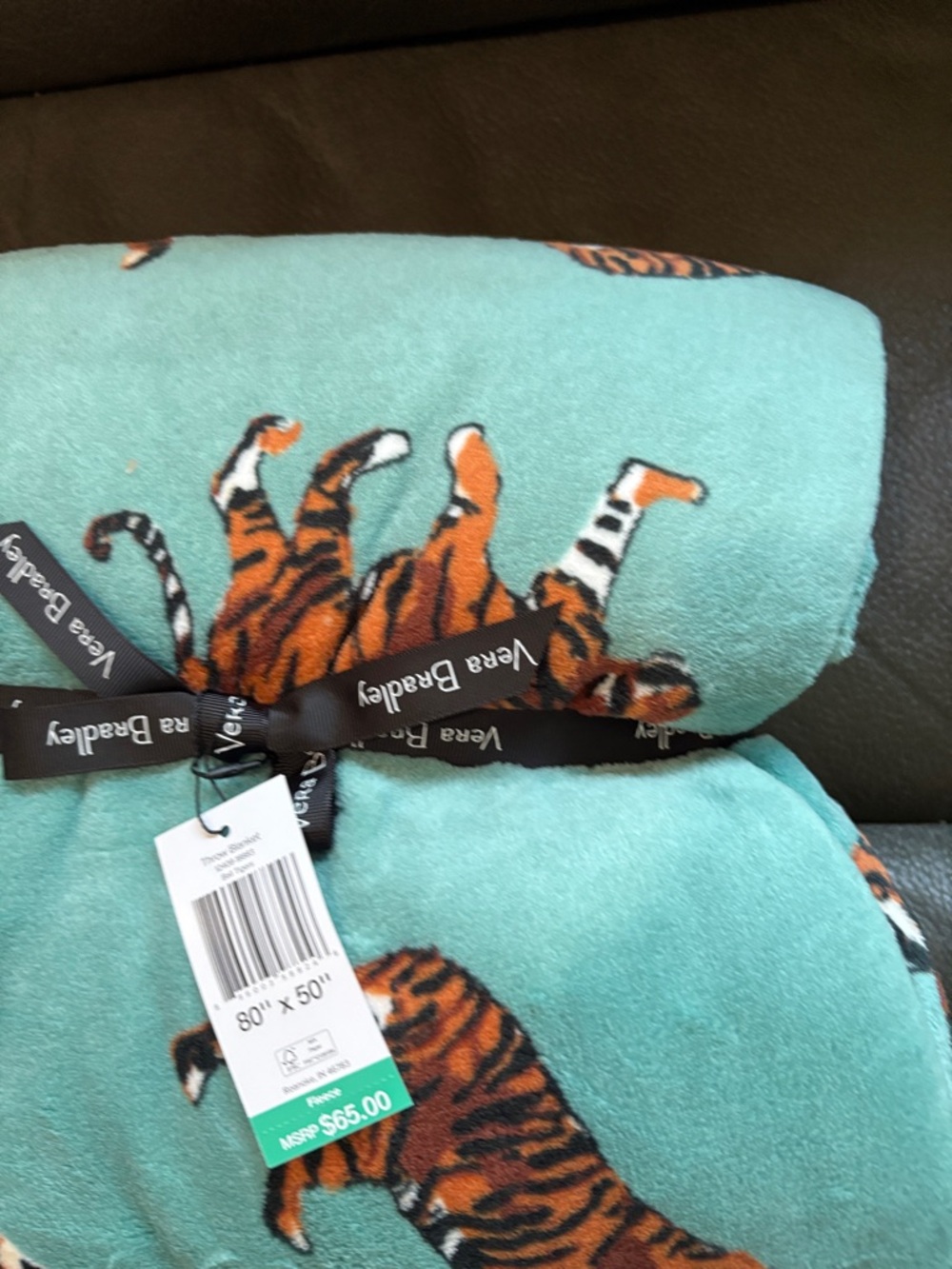 Vera Bradley 80 in by 50 in fleece throw blanket in Bali tigers - Picture 2 of 5